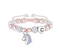 Bracelet Licorne TINGN avec Perles Roses et Boules de Strass Coeur et Lettres Arc-en-Ciel CZ pour Filles - Bijoux Cadeaux