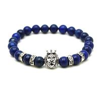 Bracelet Lion Couronne Cubique Pierre Lapis-Lazuli Perle Zirconium Cubique Bleu 8mm cordon extensible de longueur 17cm cadeau anniversaire bijou cz royal garçon fille fête des mères mamans pères papas