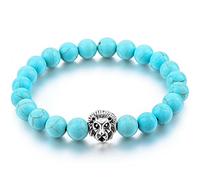 Bracelet Lion Pierre Howlite Bleu Perle 8mm Cordon Extensible 16,5cm