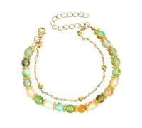 Bracelet Lisse Femme Double Couche Pierre Naturelle Style Rétro Chaîne Métal Réglable Longueur Extensible Poignet Femme, Métal, pierre naturelle, Pierre secondaire