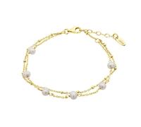 Bracelet - LOTUS - Bracelet double maille - Perles blanches - Longueur ajustable 16-19,5 cm - Jaune