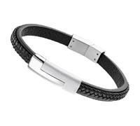 Bracelet - Lotus - Gourmette Jonc - Acier Inoxydable - Cuir Noir - Jaune