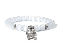 Bracelet lotus pour homme et femme - 7 chakras - Pierre naturelle - Pendentif papillon arc-en-ciel - Fait à la main - Pierre œil de chat - 21 cm