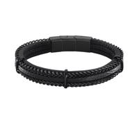 Bracelet - Lotus Style - Men Basic - Cuir noir - Acier inoxydable - 22 cm