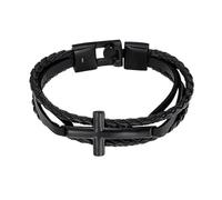 Bracelet - Lotus - Style Men In Black - Croix en acier - Cuir noir - 22 cm