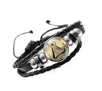 Bracelet maçonnique Illuminati en cuir tissé avec pyramide - Cadeau pour franc-maçon