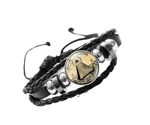 Bracelet maçonnique Illuminati en cuir tissé avec pyramide - Cadeau pour franc-maçon