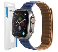 Bracelet Magnétique - BELINE - Apple Watch 42/44/45/49 Mm - Cuir Véritable - Bleu - Mixte