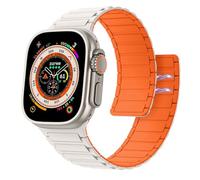 Bracelet Magnétique Compatible Apple Watch Ultra 3/2/1 49mm,S11/S10 46mm,9/8/7 45mm,SE3/SE2/SE/6/5/4 44mm,3/2/1 42mm,Bracelet de Montre en Silicone Avec Lien Aimanté Solo Loop Ajustable,Orange