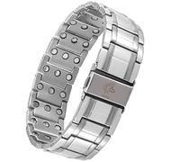 Bracelet Magnetique Homme PREMIUM, Titane, Le Plus Puissant du marché, Bijou Aimanté Inoxydable, Ultra Résistant, Aimant en Néodyme de Terre Rare, Réglage Outil de Dimensionnement, WINFOX777 (argent)