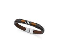 Bracelet Magnum en acier et cuir marron et noir