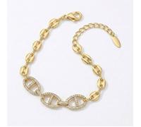 Bracelet - Maille Marine - Grain de Café - Zircons - Plaqué Or 750/1000 - 18 + 3 cm - Femme