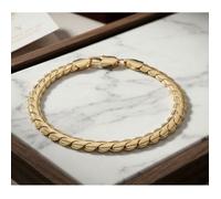 Bracelet - Maille Plate - Palmier - Plaqué Or Jaune 750/1000 - 19 cm - Largeur 6 mm - Femme