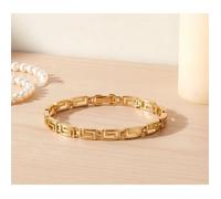 Bracelet - Maille Rectangle - Grecque - Plaqué Or Jaune 750/1000 - Élégance Antique - 20 cm - Femme/Homme