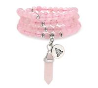 Bracelet Mala 108 perles naturelles Collier de pleine conscience avec breloque Bouddha Yoga Zen et pendentif prisme hexagonal en quartz Reiki