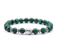 Bracelet Mala Extensible avec Breloque Bouddha - Perles en Pierre Naturelle - Bijou Spirituel pour Méditation et Yoga (Malachite)