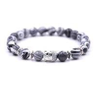 Bracelet Mala Extensible avec Breloque Bouddha - Perles en Pierre Naturelle - Bijou Spirituel pour Méditation et Yoga (Zèbre Noir et Blanc)