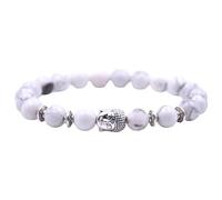 Bracelet Mala Extensible avec Breloque Bouddha - Perles en Pierre Naturelle - Bijou Spirituel pour Méditation et Yoga (Howlite)