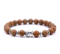 Bracelet Mala Extensible avec Breloque Bouddha - Perles en Pierre Naturelle - Bijou Spirituel pour Méditation et Yoga (Grain de Bois)