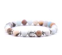 Bracelet Mala Extensible avec Breloque Bouddha - Perles en Pierre Naturelle - Bijou Spirituel pour Méditation et Yoga (Amazonite)