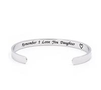 Bracelet manchette avec inscription « The Love Between Mother and Daughter Knows No Distance Remember I Love You Daughter »