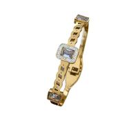 Bracelet manchette en acier inoxydable for femmes et hommes, couleur or argent, Bracelets de Couple, strass vert blanc, large(D2694824B-001)