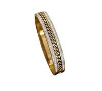 Bracelet manchette en acier inoxydable for femmes et hommes, couleur or argent, Bracelets de Couple, strass vert blanc, large(D2024990B-001)