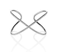 Bracelet Manchette en Croix Namana. Large Manchette pour Femmes Couleur Argent, Or ou Or Rose avec Zircons.