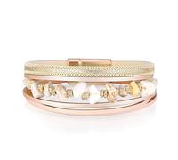 Bracelet manchette en cuir pour femme - Bracelet multicouche - Bracelet en gravier irrégulier - Fermoir - Longue chaîne et boucles d'oreilles, taille unique, Cuir, alliage, Pas de gemme