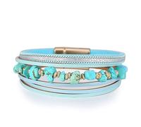 Bracelet manchette en cuir pour femme - Bracelet multicouche - Bracelet en gravier irrégulier - Fermoir - Longue chaîne et boucles d'oreilles, taille unique, Cuir, alliage, Pas de gemme