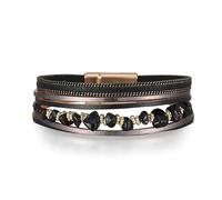 Bracelet manchette en cuir pour femme - Bracelet multicouche - Bracelet en gravier irrégulier - Fermoir - Longue chaîne et boucles d'oreilles, taille unique, Cuir, alliage, Pas de gemme