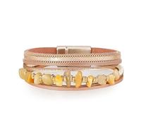 Bracelet manchette en cuir pour femme - Bracelet multicouche - Bracelet en gravier irrégulier - Fermoir - Longue chaîne et boucles d'oreilles, taille unique, Cuir, alliage, Pas de gemme