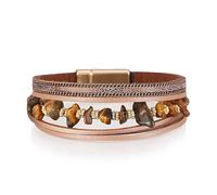 Bracelet manchette en cuir pour femme - Bracelet multicouche - Bracelet en gravier irrégulier - Fermoir - Longue chaîne et boucles d'oreilles, taille unique, Cuir, alliage, Pas de gemme