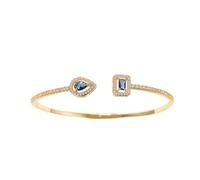 Bracelet manchette en or 14 carats plaqué or 14 carats avec émeraude à extrémité ouverte - Bracelet rivière en oxyde de zirconium - Bracelet réglable pour femme (doré 3)