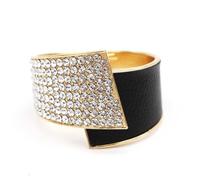 Bracelet Manchette Géométrique pour Femme Cristal Ressort Ouvert Large Bracelet Cuir Fête, taille unique, Cristal, Agate
