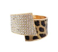 Bracelet Manchette Géométrique pour Femme Cristal Ressort Ouvert Large Bracelet Cuir Fête, taille unique, Cristal, Agate