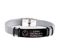 Bracelet manchette personnalisable « One Day At A Time » AA NA AF Sobriety Cadeau pour homme et femme, Acier inoxydable Silicone,