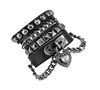 Bracelet manchette punk en cuir, bracelet rétro multi-enroulement pour homme et femme, sans pierre précieuse, Cuir Simili cuir, Pas de gemme