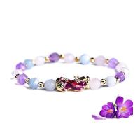 Bracelet mascotte pour la richesse et la bonne fortune - Breloque Feng Shui changeant de couleur avec cristaux multi-pierres - Quartz rose, améthyste et équilibre des 7 chakras - Amulette