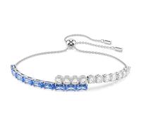 Swarovski Bracelet Tennis de la collection Matrix, cristaux Zirconia bleus et incolores de tailles baguette et ronde, chaîne en métal rhodié