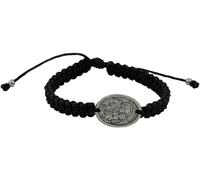 Bracelet médaille Saint Joseph et Sainte Famille | Cordon tissé noir robuste | Bijoux catholiques | Excellent cadeau catholique pour la première communion et la confirmation | Réglable