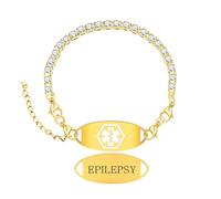 Bracelet médical épilepsie en zircone | Bijou alerte ajustable et étanche | Médaille ado minimaliste