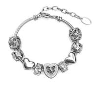 Bracelet MGJ™ à breloques cœur pour femme avec cristaux autrichiens | Présenté dans un coffret cadeau blanc festif, un sac et une carte de Noël | Bijou hypoallergénique en argent, or rose et or