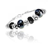 Bracelet mode charm perles ornés de cristaux Swarovski 18cm (+3cm de rallonge) Argenté