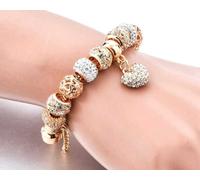 Bracelet modulaire avec pendentifs dorés en forme de cœur, sans nickel, longueur 19 cm