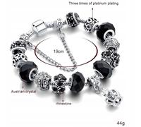 Bracelet modulaire en métal argenté avec pendentifs en zircon cubique noir, longueur 19 cm