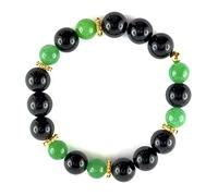 Bracelet monté sur élastique avec perles d'aventurine verte et d'onyx noir. Intercalaires en plaqué or (18)