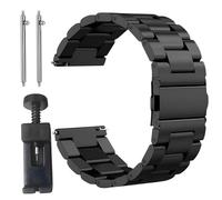 Bracelet Montre 20mm Noir, Bracelet Montre Connectée en Métal Noir avec Maillons en Acier Inoxydable et Longueur Ajustable Bracelets De Montres Pour Homme Compatible avec Montres de Huawei et Montres