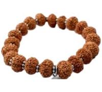 Bracelet Mukhi Durga Shakti d'Indonésie/9 Mukhi Java Rudraksha Bracelet avec chakras en argent (10 mm), taille unique, bois, sans pierre précieuse, One Size, Bois, Pas de gemme