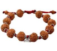 Bracelet Mukhi Mahalaxmi d'Indonésie/7 Mukhi Java Rudraksha Bracelet avec chakras en argent (10 mm), taille unique, bois, sans pierre précieuse, One Size, Bois, Pas de gemme